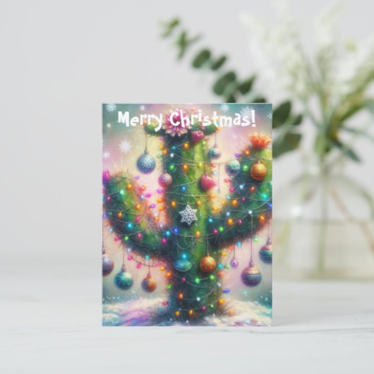 クリスマスサグアーロサボススお洒落スノーフレーク ポストカード (スタンド正面)