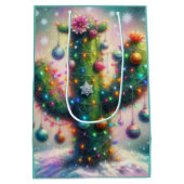 クリスマスサグアーロサボススお洒落スノーフレーク ミディアムペーパーバッグ (裏面)