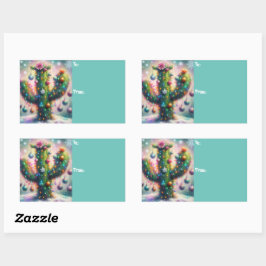 クリスマスサグアーロサボススお洒落スノーフレーク 長方形シール