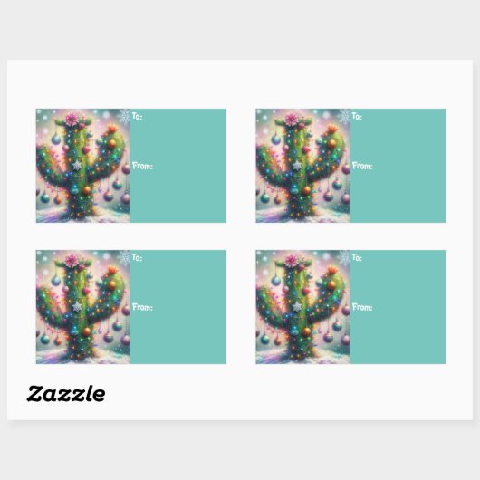 クリスマスサグアーロサボススお洒落スノーフレーク 長方形シール (シート)