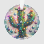 クリスマスサグアーロツリーサボテンお洒落ティール(緑がかった色)ピンク オーナメント (正面)