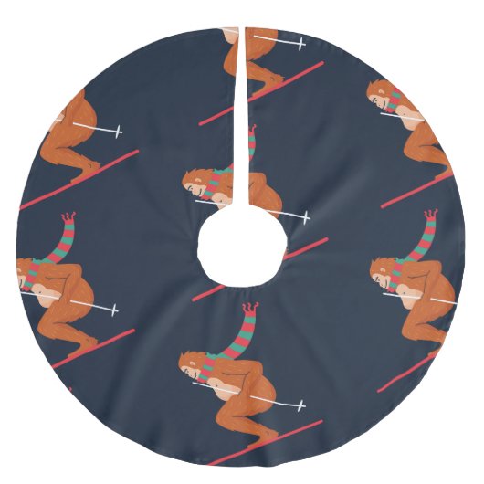 クリスマスサスカッチビッグフットyetiスキー ブラッシュドポリエステルツリースカート (正面)