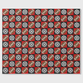 クリスマスサッカーとスノーフレーク赤と黒 ラッピングペーパー (フラット)