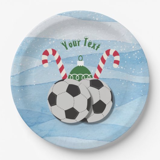 クリスマスサッカーキャンディーケインカスタム紙プレート ペーパープレート (正面)