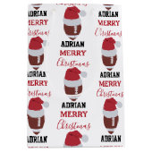 クリスマスサッカーグリディロンボール名前をカスタムする ミディアムペーパーバッグ (正面)