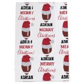 クリスマスサッカーグリディロンボール名前をカスタムする ミディアムペーパーバッグ (裏面)