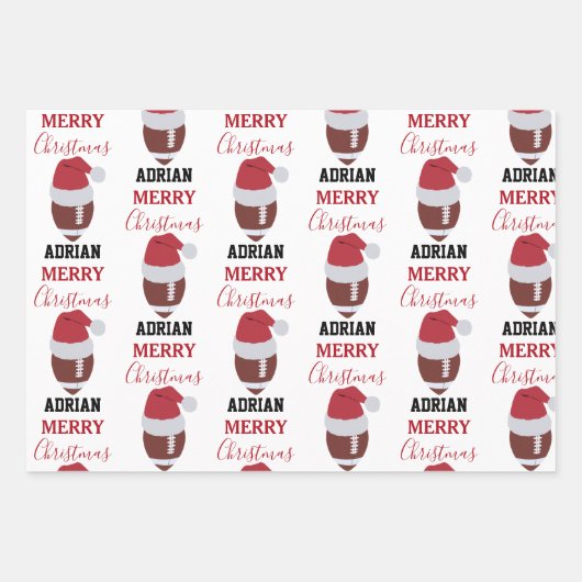 クリスマスサッカーグリディロンボール名前をカスタムする ラッピングペーパーシート (正面3)