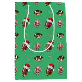 クリスマスサッカーグリーンサンタライトストリングバラ ミディアムペーパーバッグ