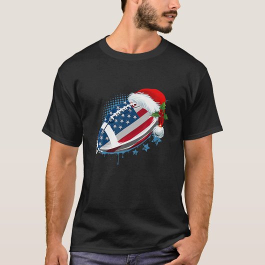 クリスマスサッカーサンタハットアメリカ国旗おもしろいS Tシャツ (正面)