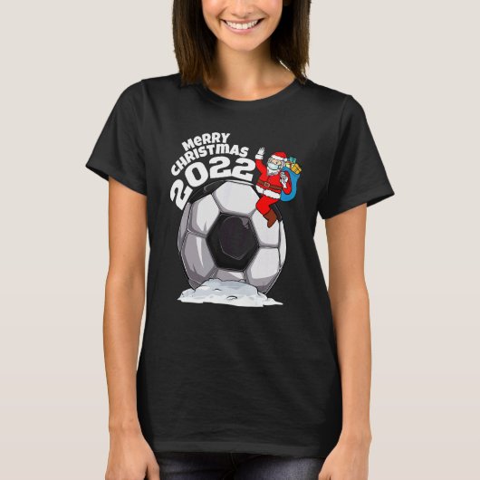 クリスマスサッカーサンタ顔マスクメリークリスマスB Tシャツ (正面)