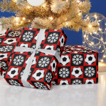 クリスマスサッカーボールと雪片レッド&ブラック