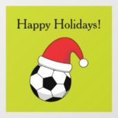 クリスマスサッカーボールサンタクロース帽子がパーソナライズ ウィンドウサイン (シート)
