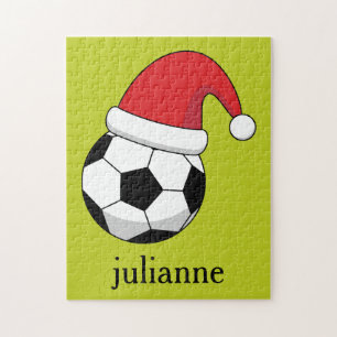 クリスマスサッカーボールサンタクロース帽子がパーソナライズ ジグソーパズル