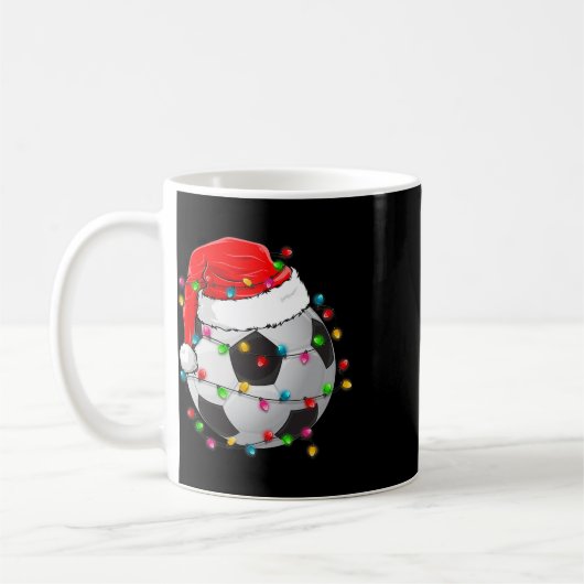 クリスマスサッカーボールサンタハットおもしろいスポーツクリスマスB コーヒーマグカップ (左)