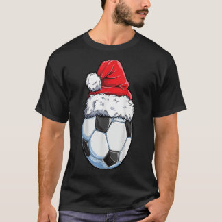 クリスマスサッカーボールサンタハットおもしろいスポーツクリスマスB Tシャツ