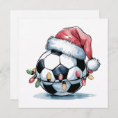 クリスマスサッカーボールサンタハットグリーティングカード シーズンカード (正面/裏面)