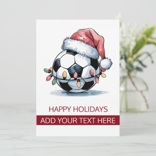 クリスマスサッカーボールサンタハットグリーティングカード シーズンカード (スタンド正面)