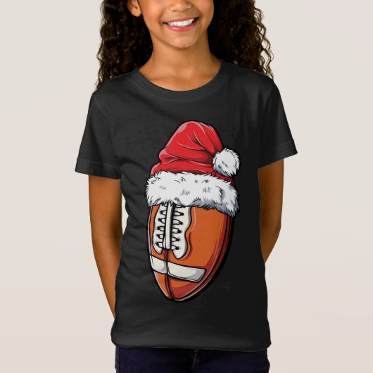 クリスマスサッカーボールサンタハットスポーツおもしろいクリスマス Tシャツ (正面)