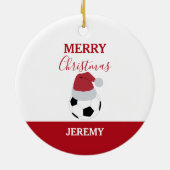 クリスマスサッカーボールスポーツサッカー名前をカスタムする セラミックオーナメント (裏面)