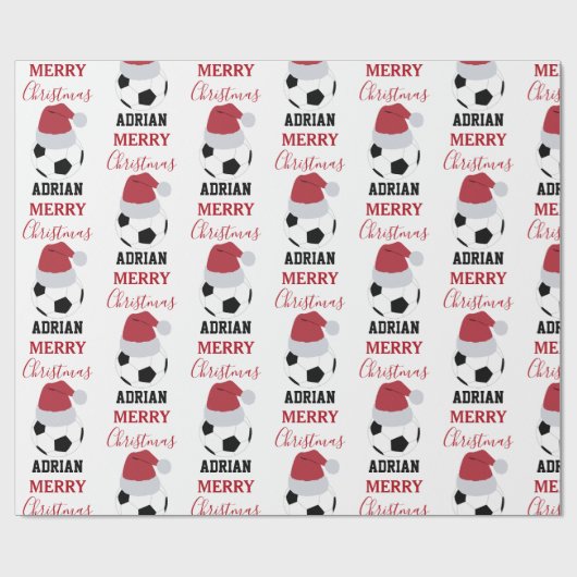 クリスマスサッカーボールスポーツサッカー名前をカスタムする ラッピングペーパー (フラット)