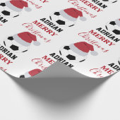 クリスマスサッカーボールスポーツサッカー名前をカスタムする ラッピングペーパー (角)