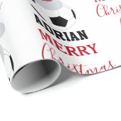 クリスマスサッカーボールスポーツサッカー名前をカスタムする ラッピングペーパー (ロールコーナー)