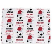 クリスマスサッカーボールスポーツサッカー名前をカスタムする ラージペーパーバッグ (正面)