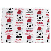 クリスマスサッカーボールスポーツサッカー名前をカスタムする ラージペーパーバッグ (裏面)
