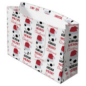 クリスマスサッカーボールスポーツサッカー名前をカスタムする ラージペーパーバッグ (裏面アングル)