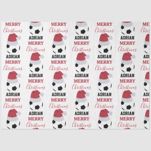 クリスマスサッカーボールスポーツサッカー名前をカスタムする 薄葉紙 (正面)