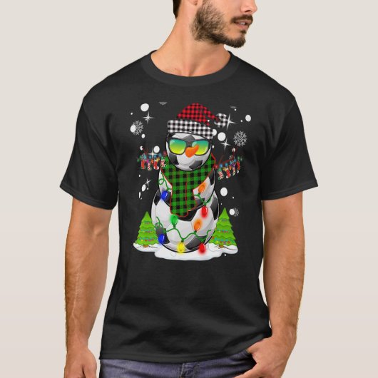 クリスマスサッカーボール雪だるまサンタハットパジャマ Tシャツ (正面)