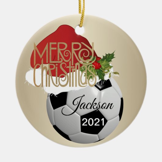 クリスマスサッカーボール セラミックオーナメント (正面)