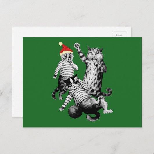 クリスマスサッカー遊のネコ シーズンポストカード (正面/裏面)