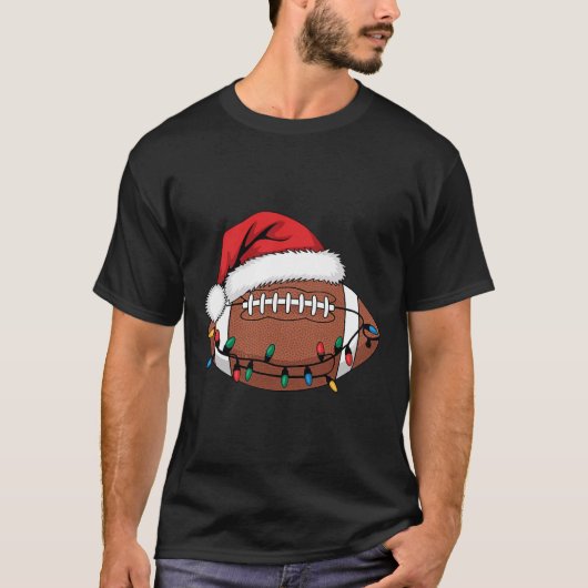 クリスマスサッカー選手のクリスマスライトサンタスポーツ Tシャツ (正面)