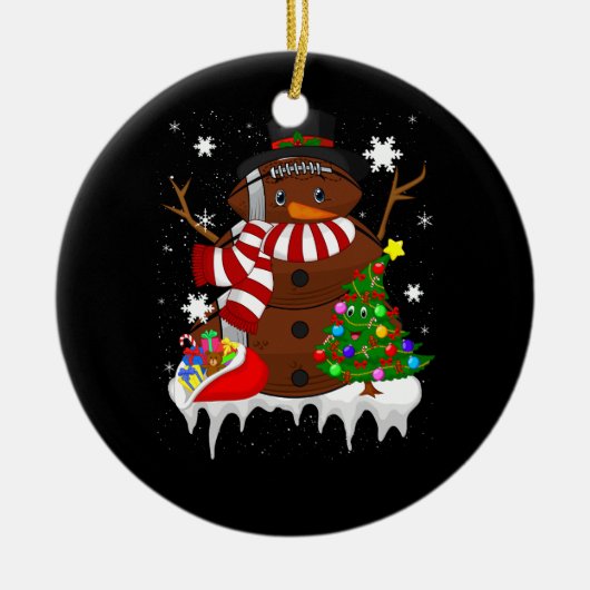 クリスマスサッカー雪だるまサッカーラバーメリーXm セラミックオーナメント (正面)