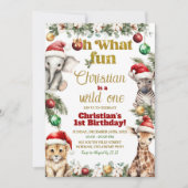 クリスマスサファリ ワイルドワン ファーストバースデー 招待状 (正面)