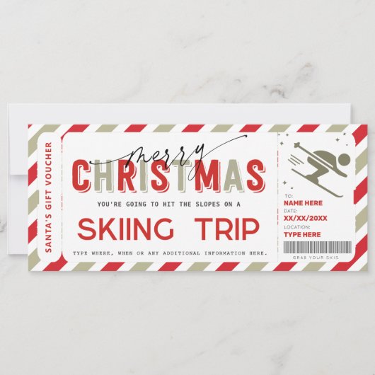 クリスマスサプライズスキー旅行ギフトチケット券 招待状 (正面)