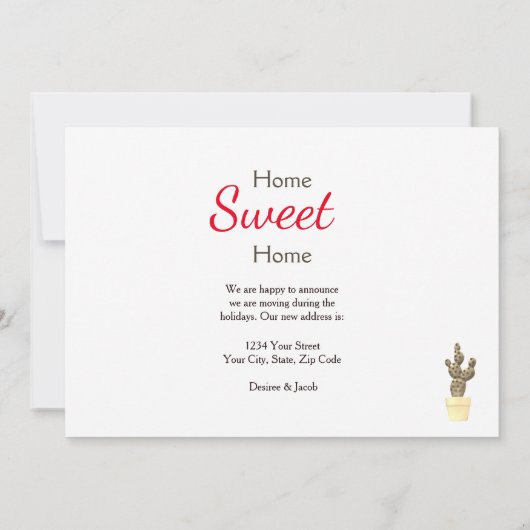 クリスマスサボテンかわいい赤い移動の新しいアドレス 案内状 (裏面)