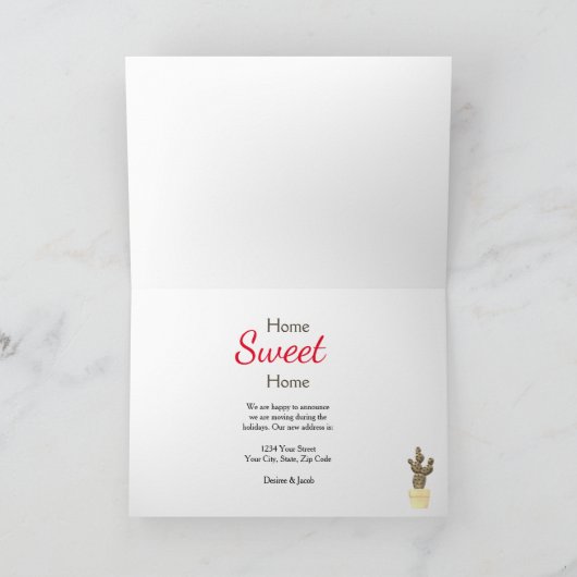 クリスマスサボテンかわいい赤く動く新しい住所 案内状 (内部)