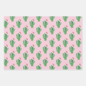 クリスマスサボテンのパターン。サンタ・カクティー。緑色のピンク ラッピングペーパーシート (正面3)