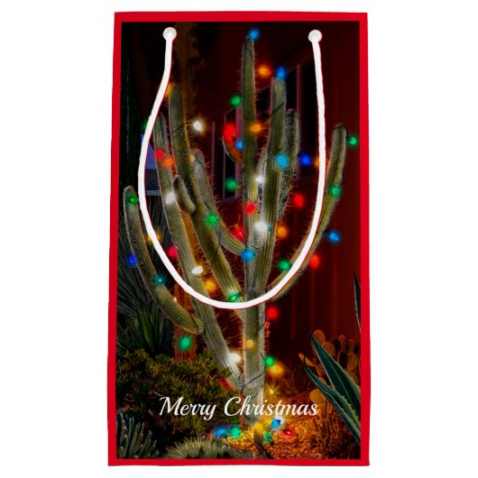 クリスマスサボテン白熱［赤熱］光を放つライトレッド抱き枕 スモールペーパーバッグ (正面)