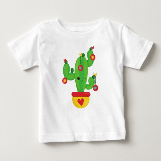 クリスマスサボテン、かわいいサボテン、クリスマスオーナメント ベビーTシャツ (正面)