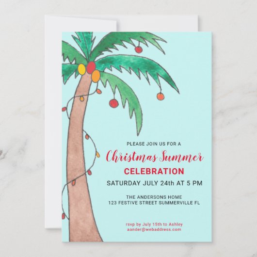 クリスマスサマーお祝いパームツリーパーティー 招待状 (正面)