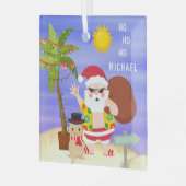 クリスマスサマーサンタビーチホリデーズパーソナライズされた ガラスオーナメント (正面左)