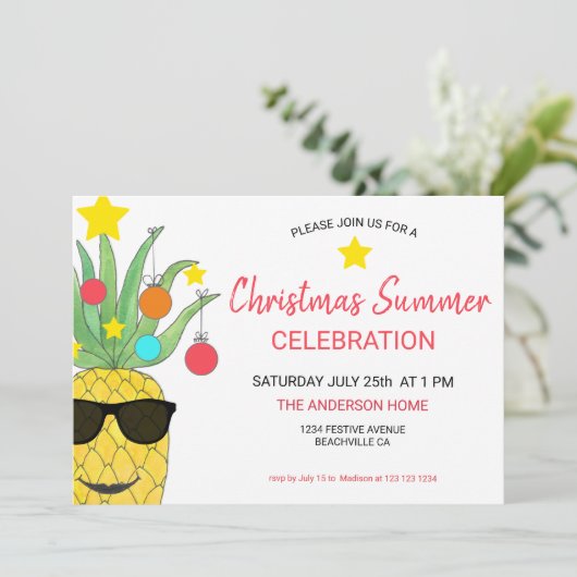 クリスマスサマーパイナップルパーティの招待状 招待状 (スタンド正面)