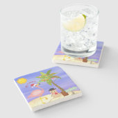 クリスマスサマーフラミンゴビーチパーソナライズされた名 ストーンコースター (横)