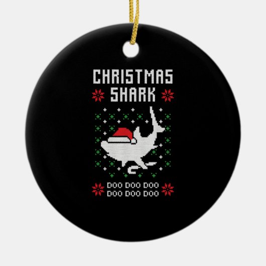クリスマスサメの醜いクリスマス セラミックオーナメント (正面)