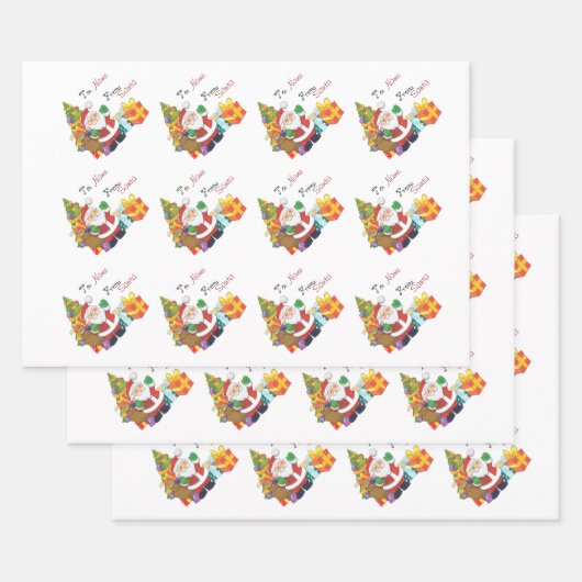 クリスマスサンカスタムタの名前の前後 ラッピングペーパーシート (セット)