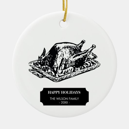 クリスマスサンクスギビングヴィンテージターキーホリデー セラミックオーナメント (正面)