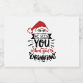 クリスマスサンタおもしろいーを飲むのを見る リキュールボトルラベル (シングルラベル)
